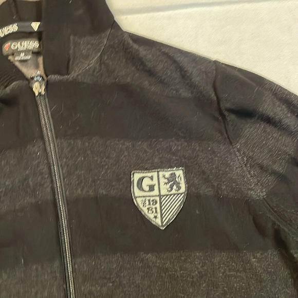 Guess Men’s Freeland Striped Full Zip Black Hoodie Sweater Size M - Picture 3 of 4
